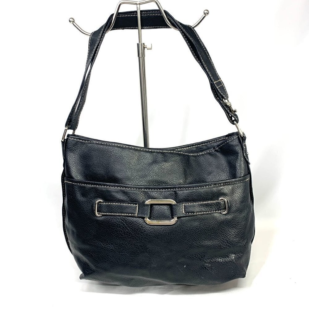 Rosetti Convertible Shoulder Crossbody Bag black Vegan Leather Silver 14" x 10"